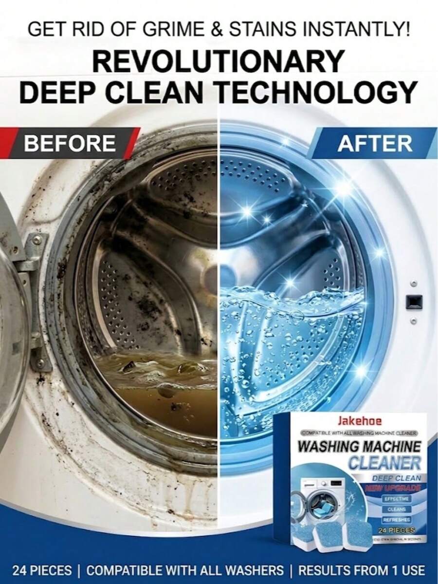 jakehoe Count Washing Machine Cleaner Tablets, Deep Clean Formula For Top Load & Front Load Washers, Removes Odor, Hard Water Stains, Lime Scale, Soap Scum, Lint, Leaves Fresh Scent, HE Compatible, Easy Use, ,New And Oldmodels Will Beshipped Randomly.