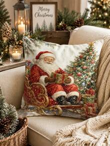 Christmas Table Runner, Throw Pillow, Placemat, Vintage Santa Claus Sleigh Gift Christmas Tree Print, Winter Snow Scene, Kitchen Dining Room Holiday Tabletop Decor - Multicolor - View 7