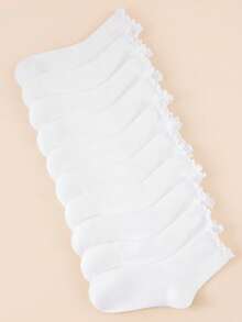 10/20/30/40 Pairs Women's White Frill Trim Casual Versatile Mid-Calf Socks - White - View 8