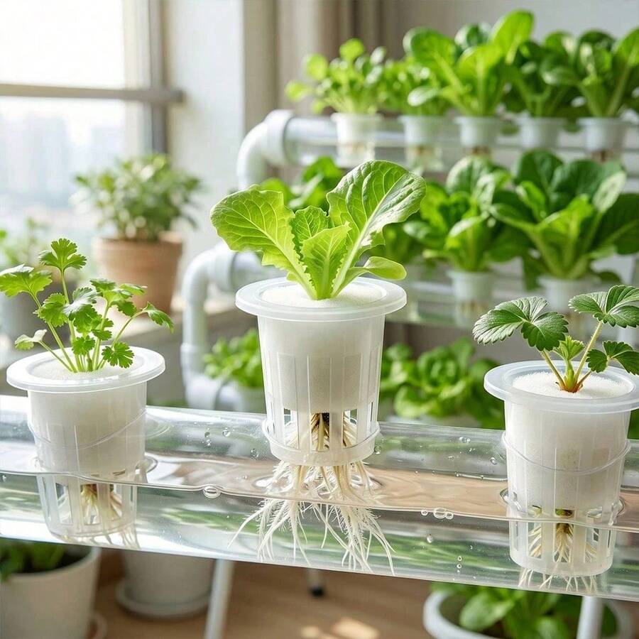 20/10pcs Plastic Hydroponic Vegetable Baskets (With Square Sponge Planting Baskets), Secures Seeds, Prevents Drifting, Transparent To See Roots, Balcony Greenhouse Hydroponic System Accessories, Soil-Free Planting Cups - A - View 1