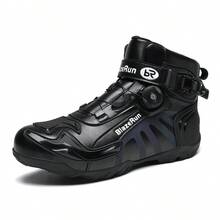 Men's Casual Motorcycle Boots, Suitable For Racing And Combat, Fashionable Motorcycle Shoes, Riding Shoes, With Rotating Buckle, PU Material Motorcycle Shoes - Black and Gray - View 4