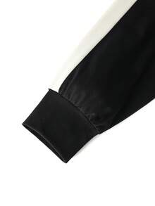 Men's Letter Print Contrast Color Polo Collar Sweatshirt, Casual Loose Fit Pullover Top - Black - View 5