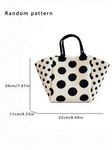 Classic Contrast Color Polka Dot Casual Versatile Artistic Bucket Bag, Multi-Functional Daily Commute Handbag, Suitable For Niche Shopping And Dating - White - View 3