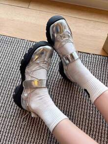 女款厚底芭蕾訓練鞋 百搭時尚休閒運動瑪麗珍鞋 大尺碼女鞋 - 銀色 - 查看 8