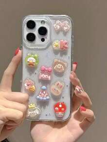 Ins 小眾樹脂女孩與小動物手機殼，適用於 Apple 16ProMax、新款 15Pro/14plus、時尚小眾 13 女款 12pro/11 防震保護殼，適合 17promax 17pro 17 17Air 智慧型手機保護殼，送給家人、朋友和同學的最佳禮物 - 彩色 - 查看 2