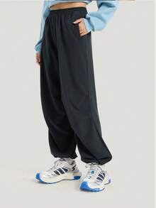 Adidas Women's Straight-Leg Breathable Quick-Dry Solid Color Comfortable Sports Woven Casual Pants - Black - View 1