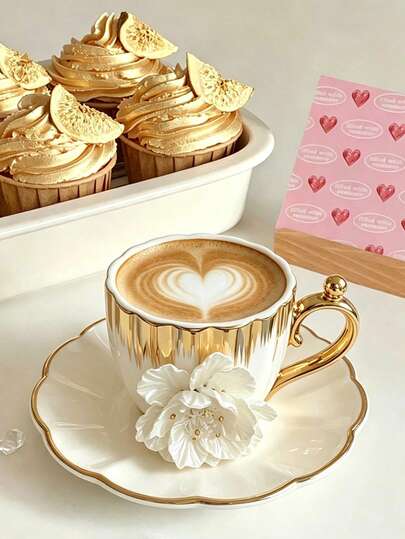 6 Sets/1 Set 90ml Ceramic Coffee/Tea Cups/Mugs With 3D Floral Design, With Tray, Perfect For Afternoon Tea; Suitable For Espresso; Ideal For Restaurant, Kitchen, Afternoon Tea, Outdoor Activities, Office And Back To School Season; Also Great Gift For Mother's Day, Graduation, Teacher's Day, Father's Day And Valentine's Day.
