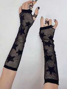 Halloween New Dark Distressed Hollow Out Sleeve Punk Gothic Mesh Long Fingerless Arm Warmers Accessory - View 13