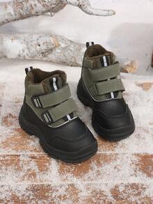 Boys' Thermal-Lined Snow Boots, Winter Hook-And-Loop Thick Sole Anti-Slip Ankle Boots, Outdoor Warm & Cold-Resistant For Small And Medium Children - Black - View 4