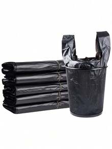 100/275/365pcs Thickened Large Black Garbage Bags, Kitchen Trash Bags, Vegetable Bags, Large Size Garbage Bags, Suitable For Paper, Plastic, Bottles, Newspapers, Lawn, With Handle T-Shirt Bags, Large Capacity Plastic Bags - Black - View 2