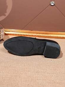 Rhinestone Chain Low Heel Loafers, Black Chunky Heel British Style Leather Shoes, Fashion Casual Office Wear, Student Commute Slip-On Rhinestone Loafers - Black - View 11