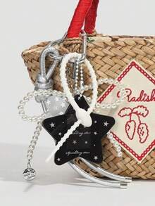 Fresh Blue Sweet Acrylic Star Pearl Bow Versatile Pendant Keychain Braided Rope Bag Charm,Beaded Bag Charm - Multicolor - View 10