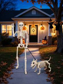 Movable Skeleton And Skeleton Dog Decor, Plastic Skeleton Set With Movable Joints, Scary Halloween Porch, Yard And Haunted House Party Props, Indoor And Outdoor Decoration, Halloween Party Decor - Skeleton Walking Dog - View 2