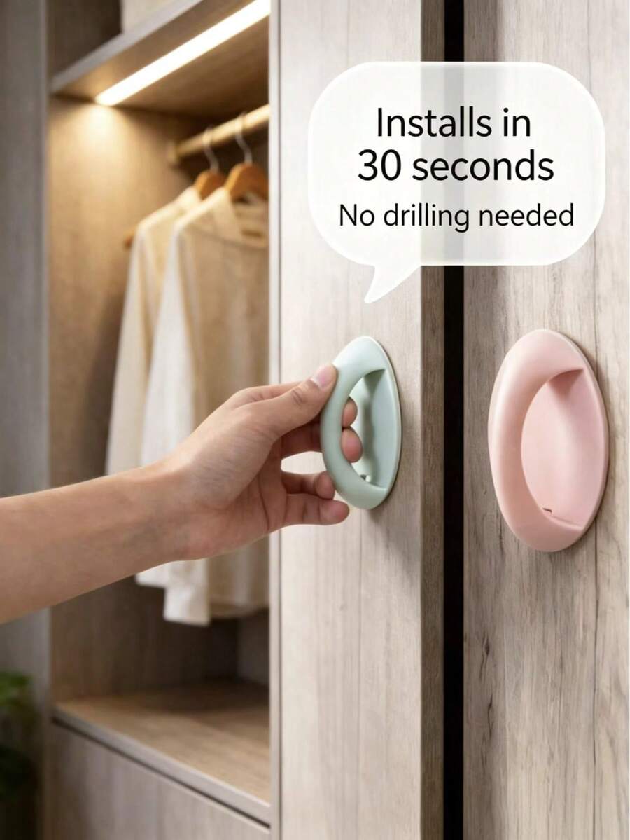 4Pcs Punch‑Free Self‑Adhesive Door Handles, Easy 30s Installation Sticky Pull Handles For Cabinet Wardrobe Drawer, Multifunctional Household Auxiliary Grips - Multicolor - View 1