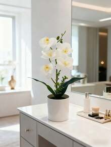 1pc Artificial Phalaenopsis Orchid Potted Plant - White - View 5