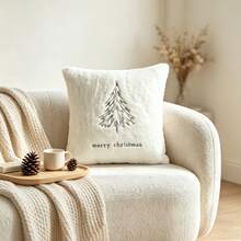 LCUHPCL Minimalist Line Embroidery Christmas Tree Merry Christmas 3D Textured Embroidery Pillow Case 1pc And 2pcs Home Decor, Suitable For Living Room, Bedroom, Party, Sofa And Various Environments - Multicolor - View 4