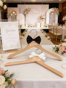 Wedding Hanger Set, Wooden Bridal Gown Hanger With Satin Ribbon, Suit Hanger, Suitable For Suits, Wedding Accessories, Wedding Decor, Wedding Gifts, Suitable For Bridal Shower - Multicolor - View 5