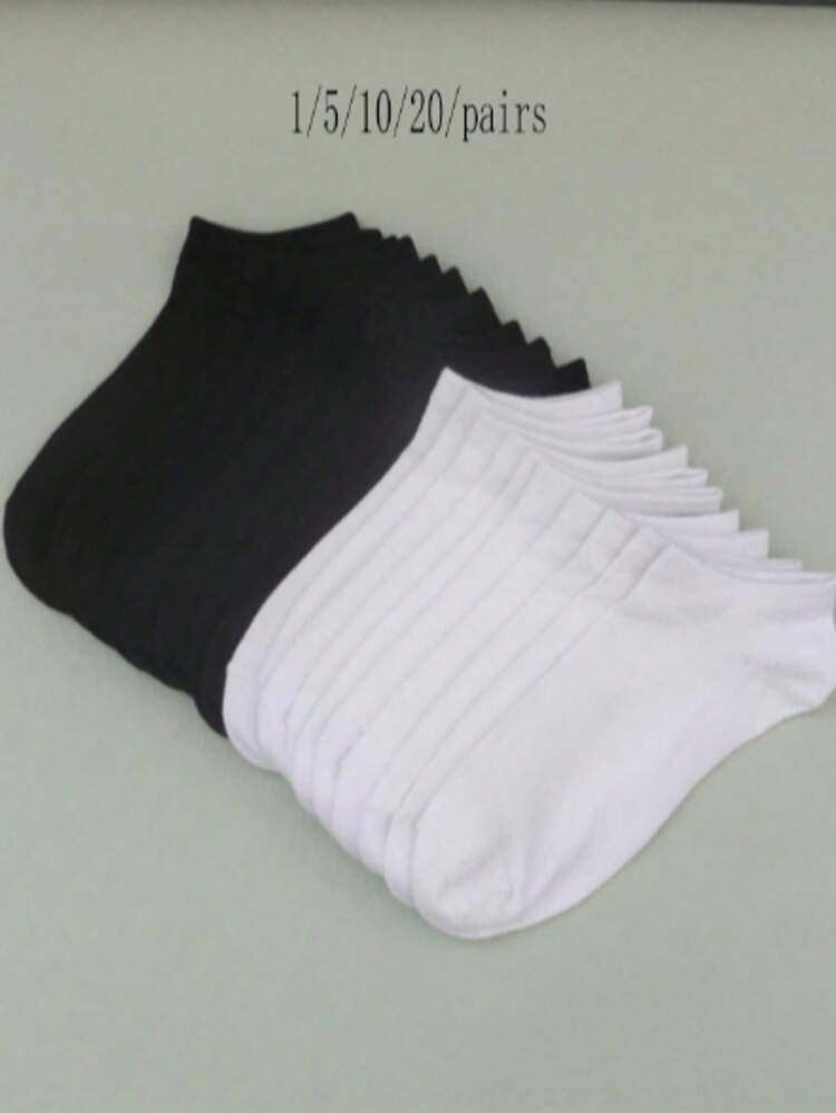 10 Pairs Black & White Women's Short Socks, Summer Thin Casual Fashion Low-Cut Ankle Socks, Boat Socks - Multicolor - View 6