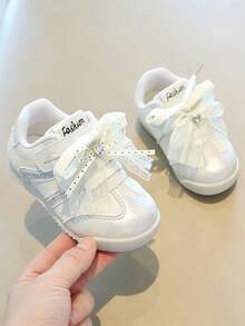 1 Pair Beige Kids' Sports Shoes, Soft Non-Slip Sole, Fashionable , Versatile For All-Season Outdoor Wear - Beige - View 5