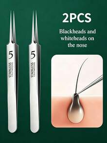 2pcs Professional Precision Blackhead Tweezers, Ultra-Fine Tip, High-Hardness Rust-Proof Stainless Steel Material, Comfortable Strong Grip, Suitable For Facial Hair, Beard Grooming And Home Skincare - Multicolor - View 4