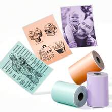 53mm X 3.5m Orange/Rose Red/Green/Purple Adhesive Thermal Sticker Paper 3 Rolls, Mini Thermal Printer Paper, For Notes, List, Stickers, Printing Black & White Photos - View 1