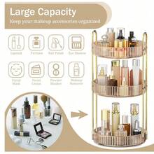 360° Rotating Makeup Organizer, Suitable For Vanity, Large Capacity Transparent Skincare Storage Box, Perfume Storage Box, Cosmetic Vanity Organizer, 1pc - Champagne - View 5