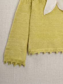 Sweet Bow Hollow Out Pullover Sweater, Long Sleeve Top For Women - Green - View 8
