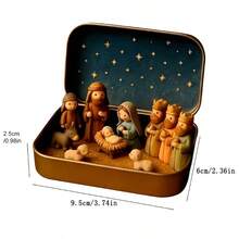 Handmade Mini Christmas Nativity Set (Tin Box) - Portable Pocket-Sized Manger Scene, Includes Mary, Jesus, Shepherd, And Animal Figurines, Hand-Painted, Suitable For Easter, Christmas Gift, Christmas - 1 Set - View 9