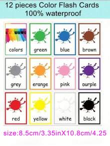 12pcs Color Recognition Cards, Preschool Early Color Education Cards, Suitable For Various Occasions Such As School, Students, Stationery, Learning Supplies, Valentine's Day, Wedding, Birthday And Back To School Season - A - View 8