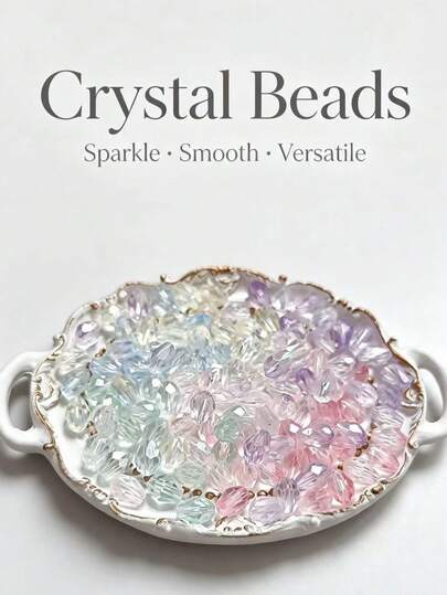 100pcs, 8mm Charm AB Iridescent Handmade Faceted Glass Water Drop Beads, Pet Crystal, Nail Art, Bracelet, Floral Arrangement, Handmade Jewelry Accessories, Loose Beads, Suitable For Men And Women, Daily And Holiday Gifts.