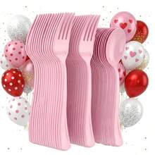 1pc Exquisite Stainless Steel Pink Fork & Spoon Set, Elegant Wedding, Birthday, Reception And Event Tableware, Mirror Polished, Perfect For Wedding And Birthday Parties - Pink - View 1
