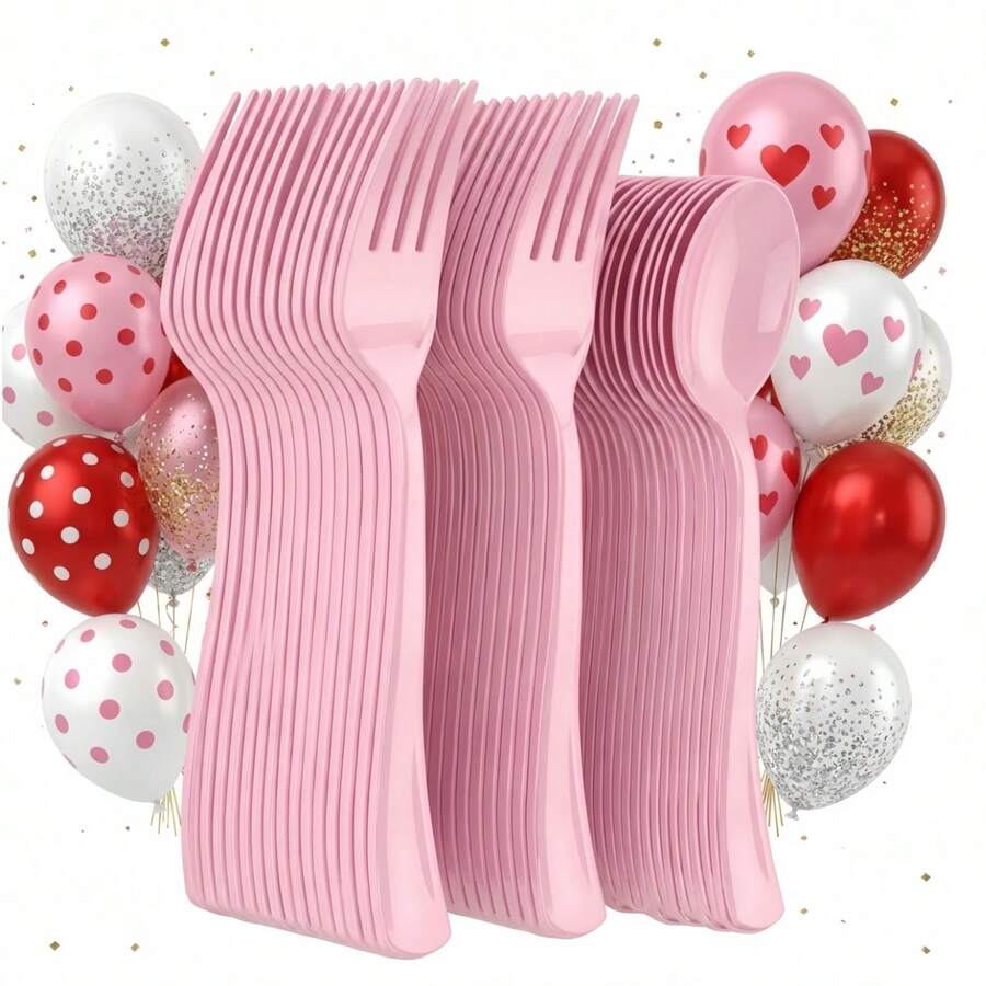 1pc Exquisite Stainless Steel Pink Fork & Spoon Set, Elegant Wedding, Birthday, Reception And Event Tableware, Mirror Polished, Perfect For Wedding And Birthday Parties - Pink - View 1