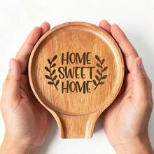 1pc "Cozy Home" Laurel Wreath Print Wooden Spoon Holder, Natural Wood Kitchen Utensil Rack, Can Hold Spoons, Ladles And Cooking Tools, Rustic Style Countertop Stove Storage Rack, Perfect Warm Housewarming Gift For New Home - 1PC - View 9
