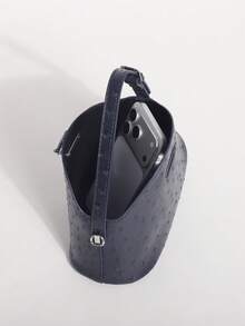 Navy Blue Tie Dye Polka Dot Textured Box Bag, Bucket Handbag With Adjustable Strap, Multifunctional Shoulder Bag, Crossbody, Suitable For Commuting, Shopping, Dating, Afternoon Tea - Navy Blue - View 9