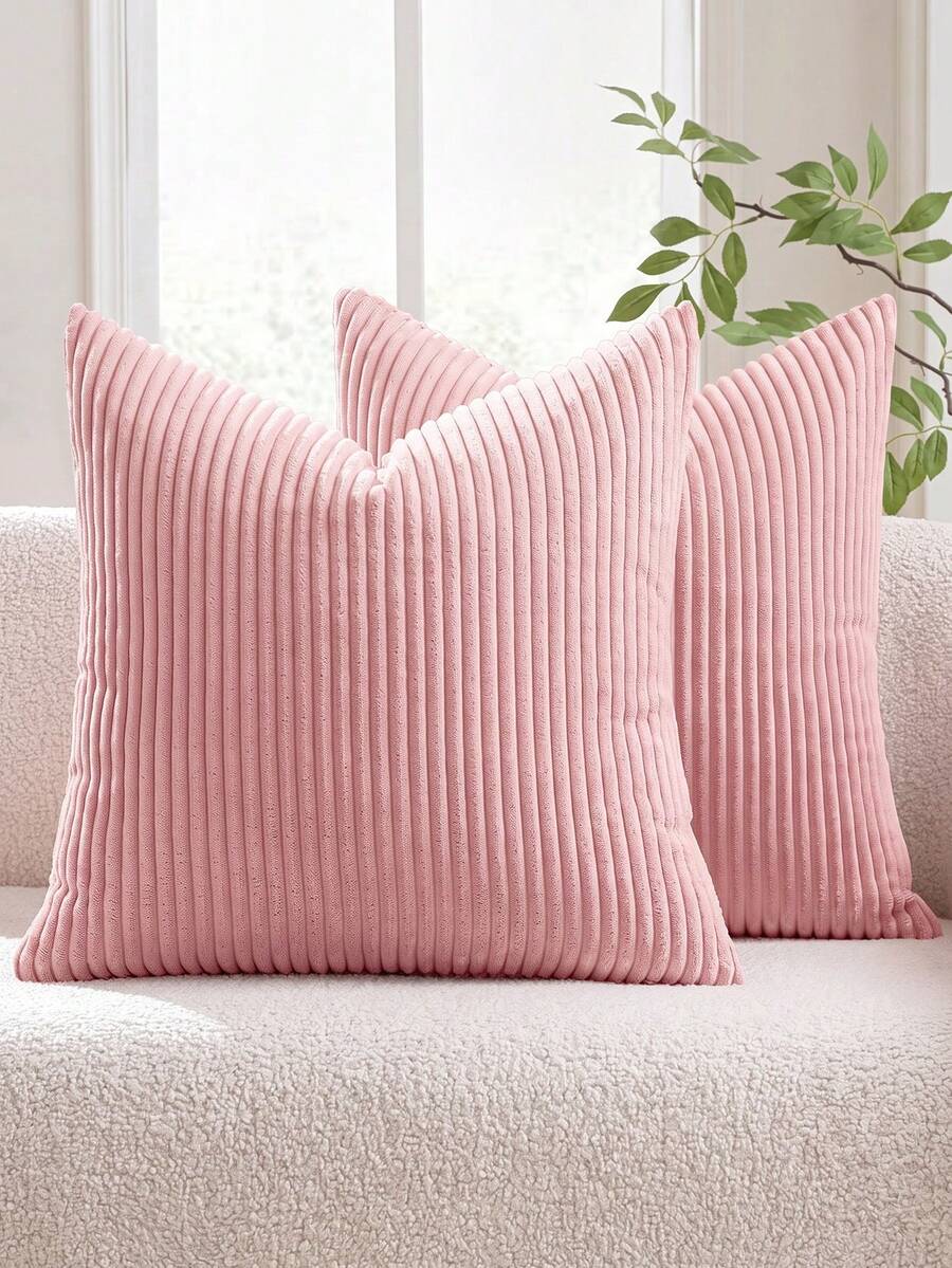 1 Funda de almohada decorativa cuadrada de tela suave con rayas estriadas, para decoración del hogar en primavera e invierno, ideal para sofá, dormitorio y dormitorio universitario