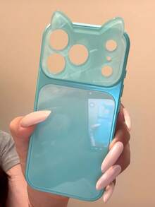 Ốp lưng điện thoại thiết kế tai mèo loang màu gradient, tương thích với iPhone 17 Pro Max, 16 Pro mới, 15, 14, 13, 18 Pro Max, cửa sổ lớn, ốp bảo vệ Apple 17, phong cách Ins Hàn Quốc, dễ thương sáng tạo cao cấp cho nữ - Màu xanh nhạt - Xem 2