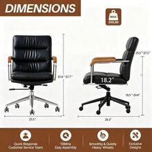 Home Office Desk Chair, Ergonomic Leather Computer Chair With Oak Wheels And Armrests, Height-Adjustable Swivel Chair For Executives - Black - View 10