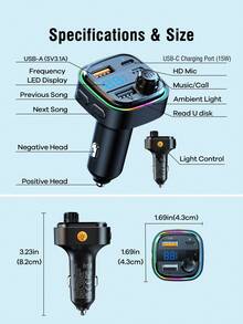 REMAX 3-Port Fast Charging Bluetooth Car Charger With RGB Ambient Light; USB-C Port; Built-In Microphone For Music/Call/Navigation; Bluetooth 5.3 With Auto Reconnect; Bluetooth & USB Dual-Mode Playback; Car Accessories - Black - View 12