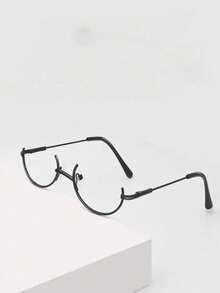 1pc Vintage Half-Frame Decorative Glasses, Soft Girl Style Rimless Glasses, Retro Fashion Academic Style Accessory (Decorative Rimless Glasses Only) - Multicolor - View 4