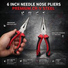 6 Inch Steel Wire Pliers, Needle Nose Pliers, Classic Red & Black Color Scheme | Thick Anti-Slip Handle, Comfortable Grip And Effort-Saving | Powerful Cutting Multi-Function Home Repair Tool | Practical Hardware Gift - 6 Inches - View 7