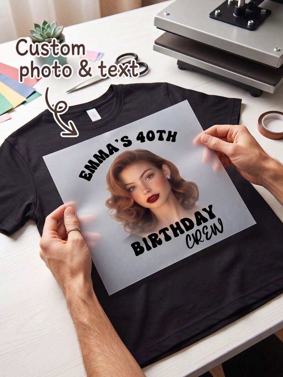1/3pcs Custom Photo And Text Heat Transfer Sticker, Personalized Birthday Crew Heat Transfer Sticker, Custom Transfer Patch For T-Shirt Clothing Decor - Multicolor - View 1