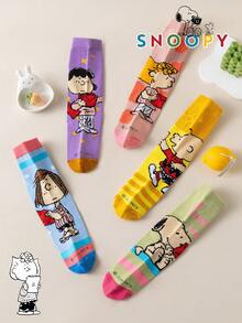 1/5/10 Pairs Snoopy Women's Mid-Calf Socks, Striped Heart Pattern Colorful Fun Autumn/Winter Socks - Multicolor - View 7