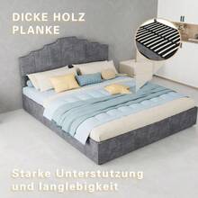 Modern Minimalist Upholstered Bed, Comfortable And Soft Headboard, Multifunctional Bedroom Furniture, High Box Spring Bed Frame With Gas-Pressure Spring, Including 140*200cm Mattress. - 灰色 - 查看 6