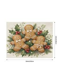 Christmas Table Runner, Throw Pillow, Placemat With Gingerbread Man, Holly Berry And Pearl Print, Cozy Vintage Style, Holiday Kitchen And Dining Room Tabletop Decor - Multicolor - View 6