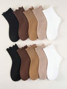 6/12/18 Pairs Girls Ruffle Socks Solid Color Ribbed Soft Elastic Cuff Kids Socks Back To School Daily Wear Fall Socks Halloween Christmas Gift - Multicolor - View 4