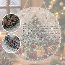 Christmas Pearl Diamond Painting Suncatcher Set 8 Inch, Pre-Assembled Metal Chain, Acrylic Round Plate With Lace Edge, 3D Mixed Size Pearl Beads, Holiday Window Wall Decor - A - View 12