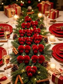 1 Set Christmas Ball Ornaments, Suitable For Holiday Parties, Velvet Christmas Ball Ornaments, Applicable For Christmas Tree, Window Decoration And Indoor Home Decor - A - View 2
