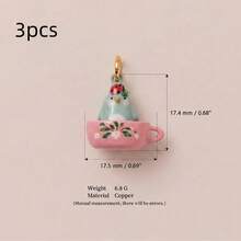 3pcs New Painted Tea Cup Animal Pendant, Cute Cartoon Style, Enamel Drip Glaze Craft, 14K Gold Plated, Copper Material, Designed For Daily Small Parties And Family Gatherings, Charming Daily Jewelry, Jewelry Pendant, Jewelry Making Pendant, High-End Jewelry - Color - View 12
