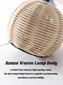 1pc USB Powered Woven Rattan Table Lamp, Ins Vintage Nordic Style Bedside Lamp, Multi-Purpose For Bedroom, Homestay, Restaurant, Camping, Minimalist Warm Light Atmosphere Night Light - Handmade Rattan Table Lamp - View 2