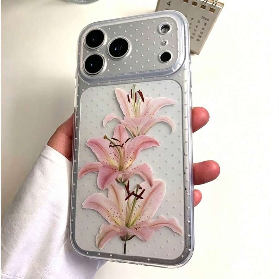 1pc Pink Butterfly Flower Pattern New Style Personalized Frame 2-In-1 Transparent Full Coverage TPU Shockproof Fashion Phone Case Compatible With IPhone 11 12 13 14 15 16 17 Pro Max - Multicolor - View 1
